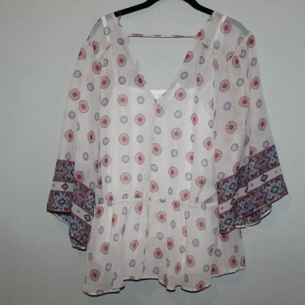 ✨2/$20 Maurices Sheer Layered Floral Kimono Top 0X 14 14W HW8649 Boho Fairy Wrap - Picture 3 of 7